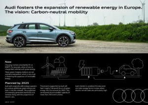 Audi funding expansion of renewable energy to increase the number of charging stations in Europe that use green power