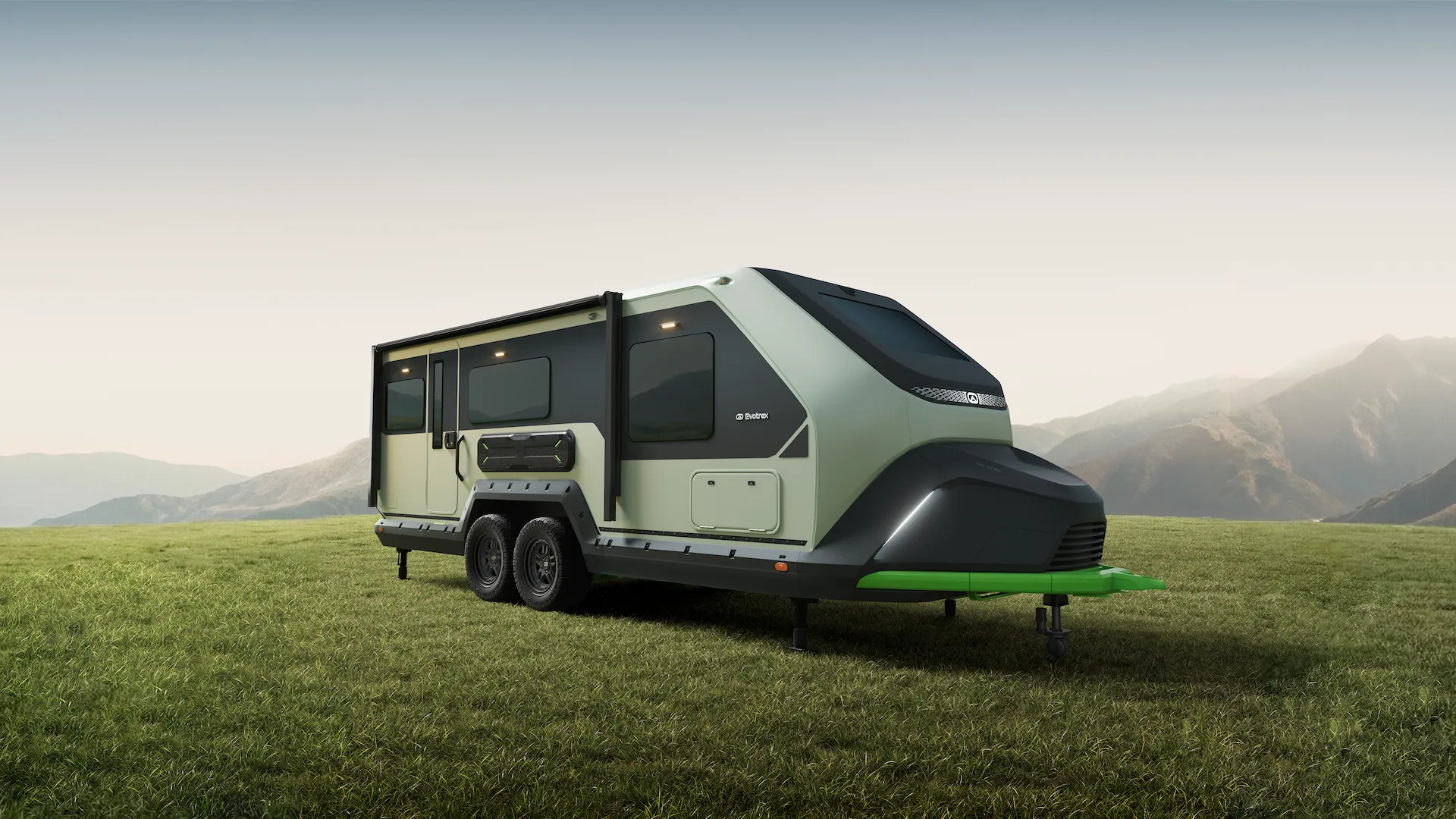 Evotrex PG5 RV Trailer Offers V2V EV Charging