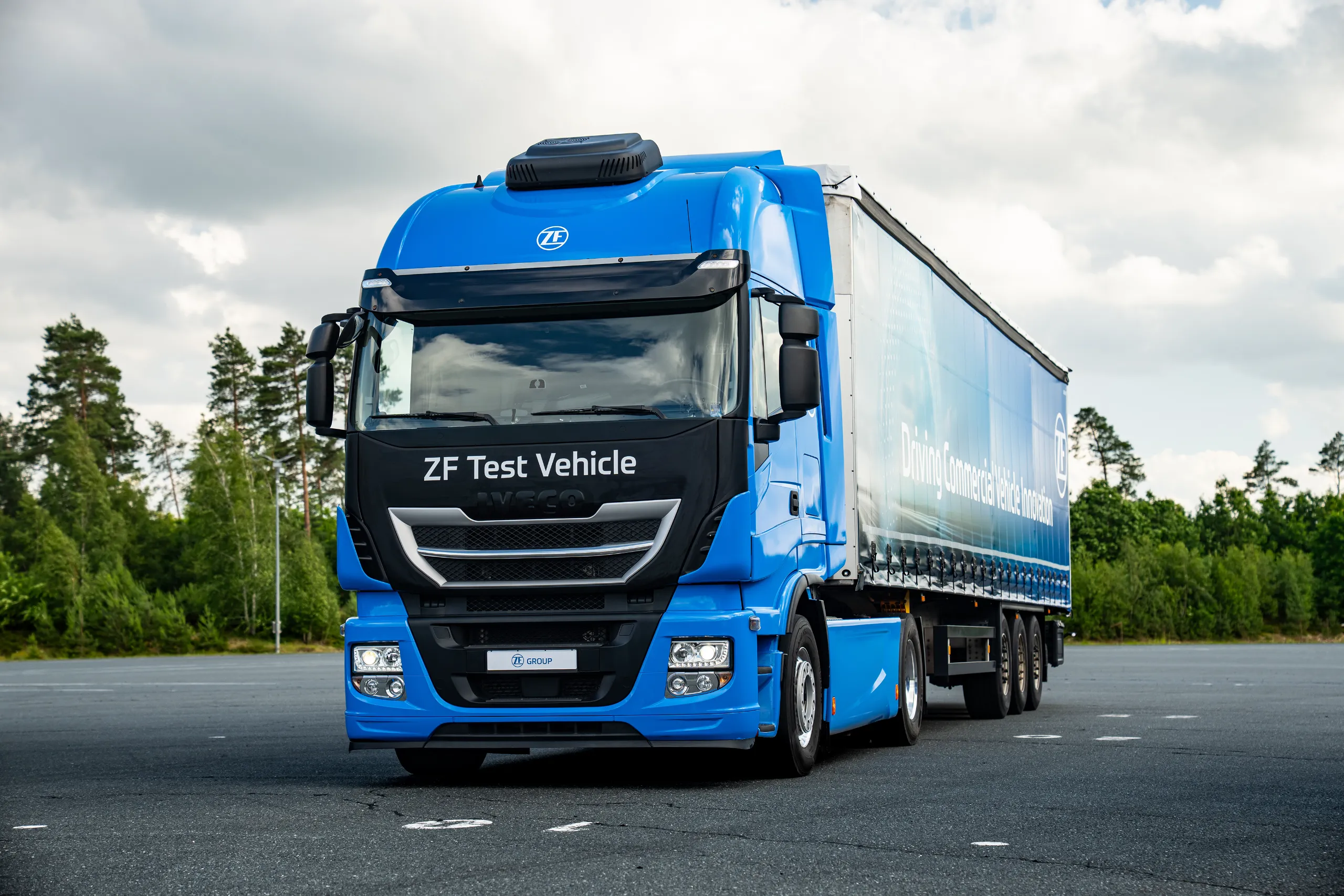ZF TraXon 2 Hybrid transmission demonstrated on a heavy-duty truck at the CV Tech Day 2026 test track.
