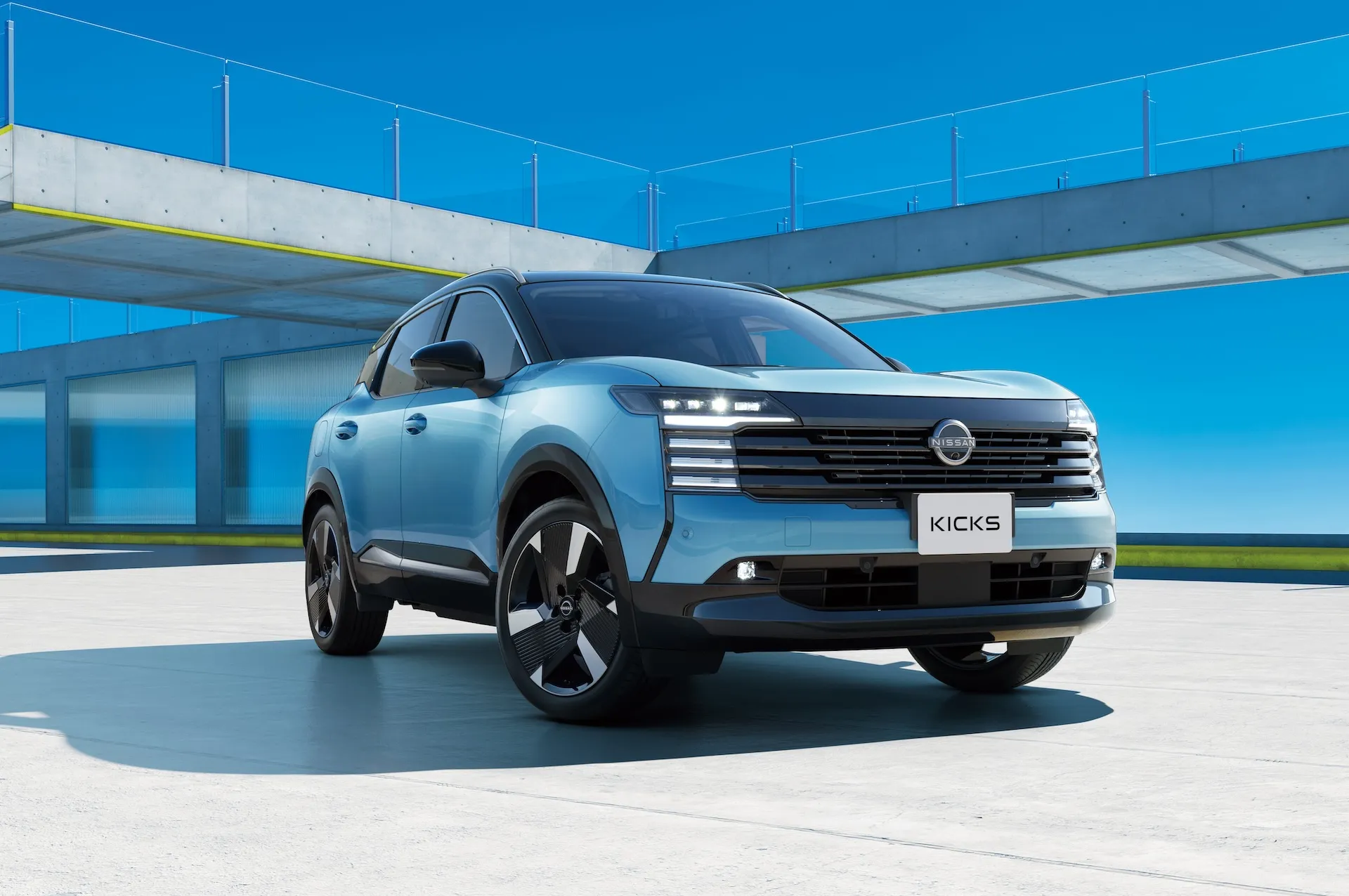 All-new second-generation Nissan Kicks compact SUV with third-generation e-POWER, showing front fascia, horizontal grille, and signature lighting.
