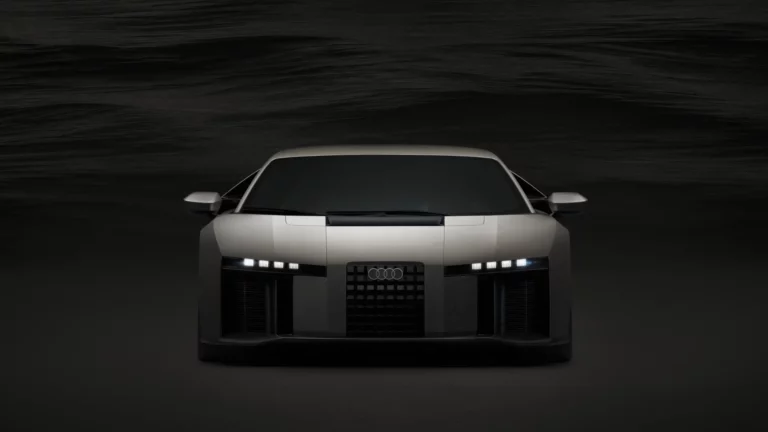 Audi Nuvolari plug-in hybrid supercar in Titanium finish, static studio exterior shot