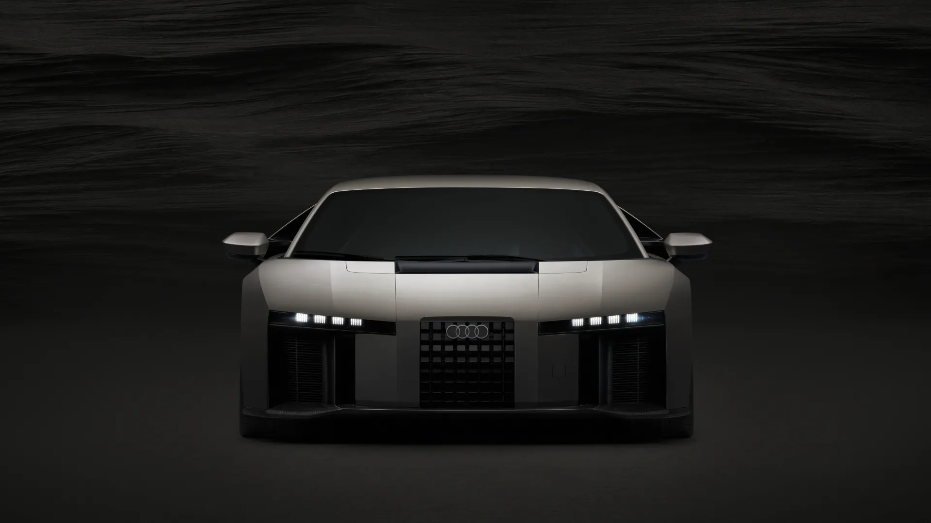 Audi Nuvolari plug-in hybrid supercar in Titanium finish, static studio exterior shot