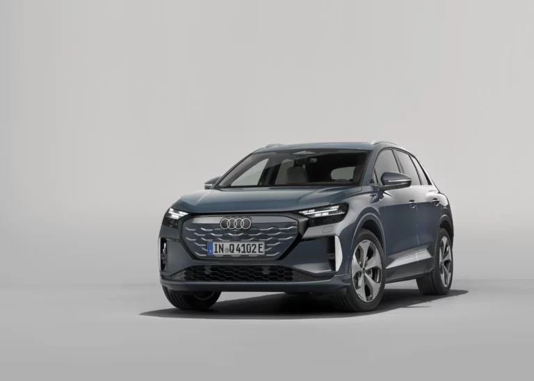 Audi Q4 e-tron electric SUV in S line specification, front three-quarter view