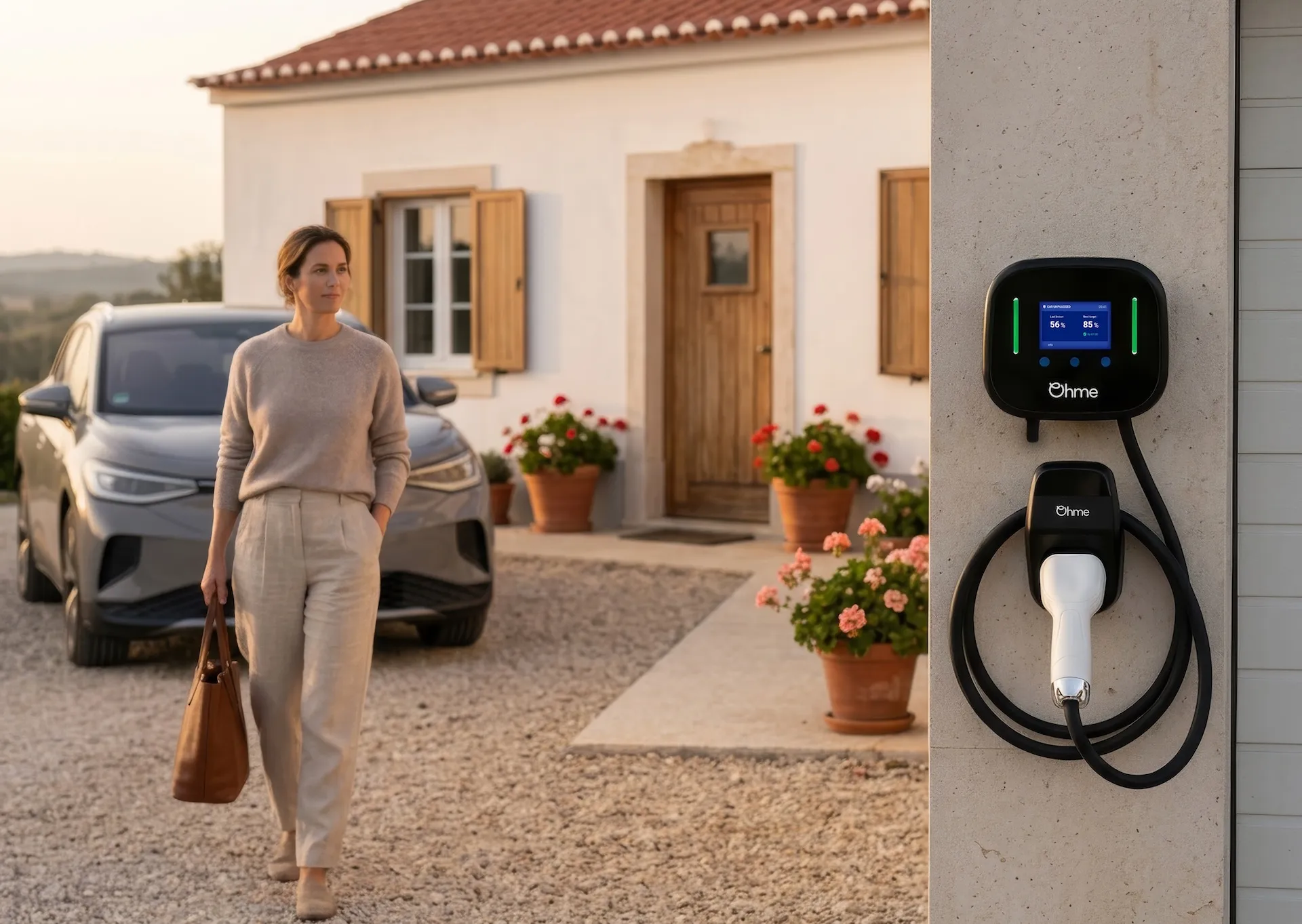 Ohme home EV charger installed at an Awaze vacation rental property in the UK