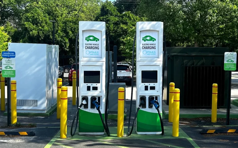 Two Optimus Energy Solutions DC fast charging stations on the Wofford College campus in Spartanburg, South Carolina, part of the acquired EV fast-charging network.