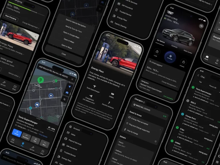 GM Energy Pass public charging interface displayed in the MyCadillac mobile app