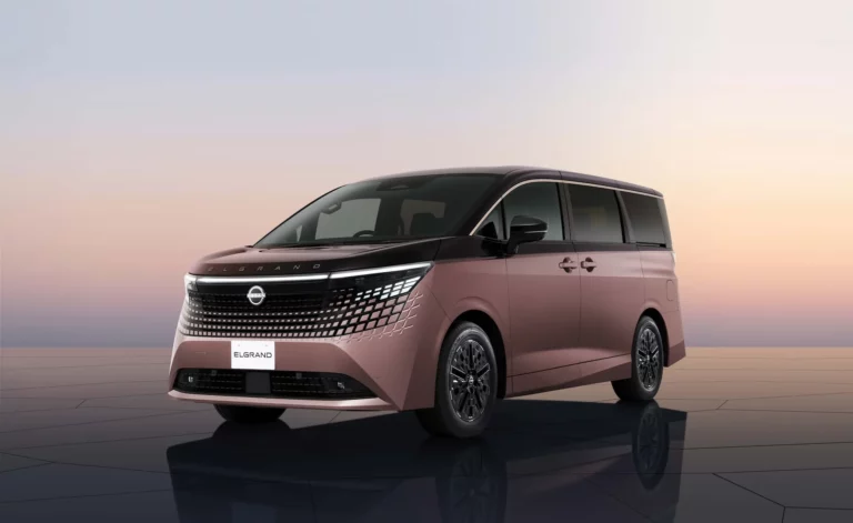 All-new Nissan Elgrand premium minivan shown from a front three-quarter studio view