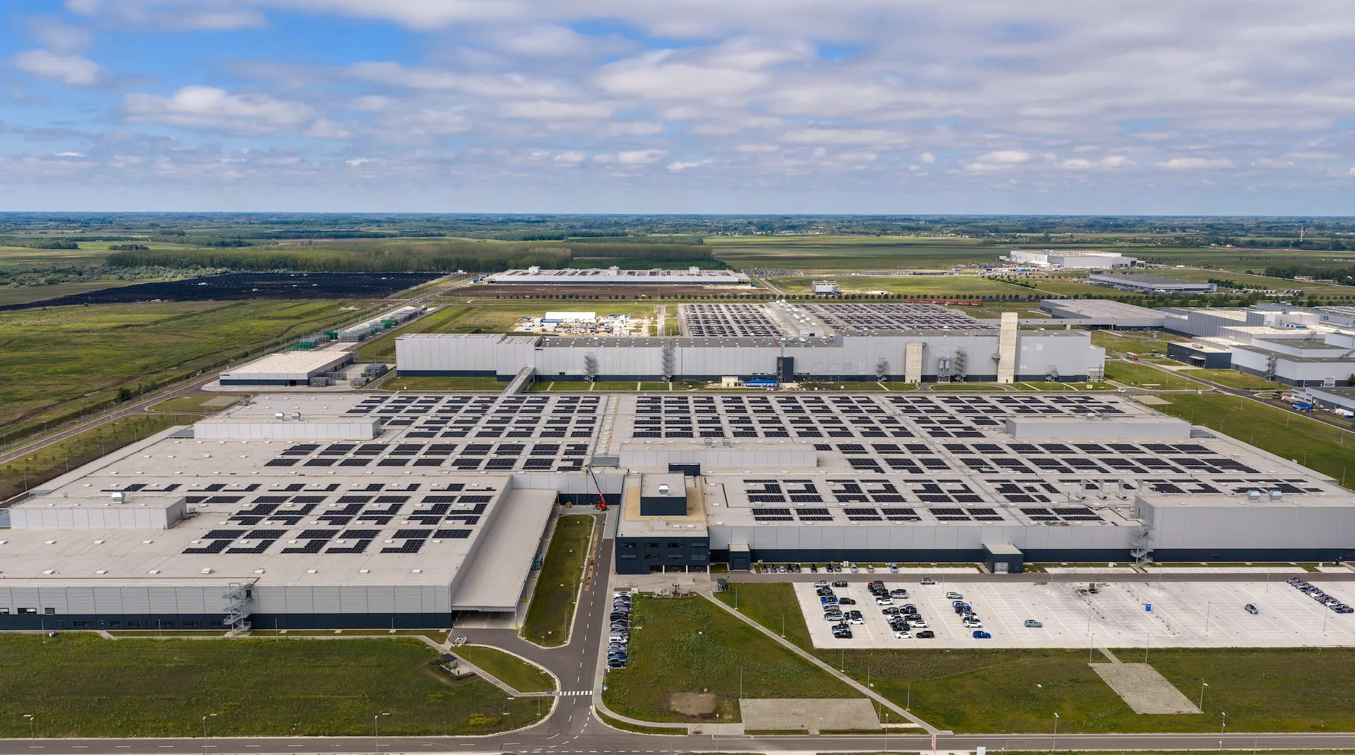 Aerial view of Mercedes-Benz's expanded Kecskemét plant producing the electric C-Class in Hungary