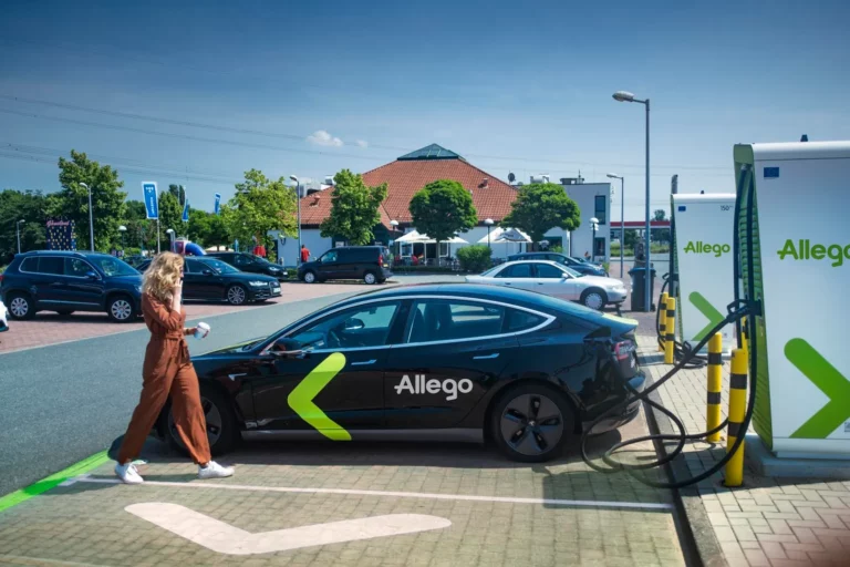 EV charging at an Allego ultra-fast charging station in Europe as Allego migrates its network to AMPECO