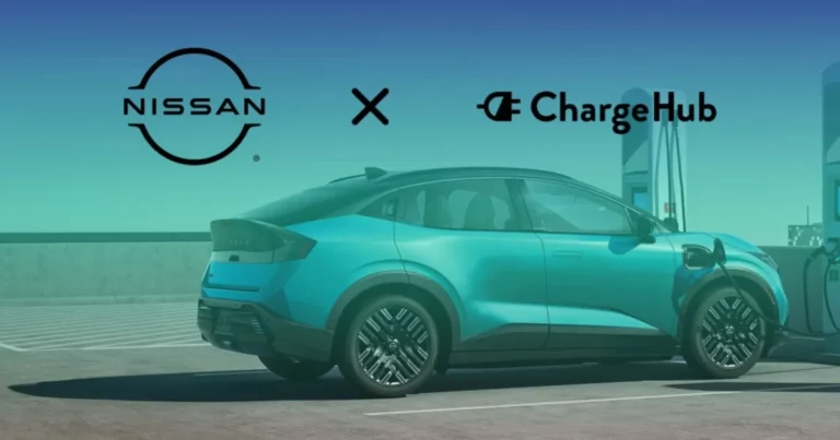 ChargeHub and Nissan logos representing the Passport Hub EV charging roaming integration expansion to the U.S.