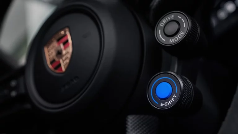 Porsche Taycan Turbo GT E-Shift mode switch on the GT-sports steering wheel