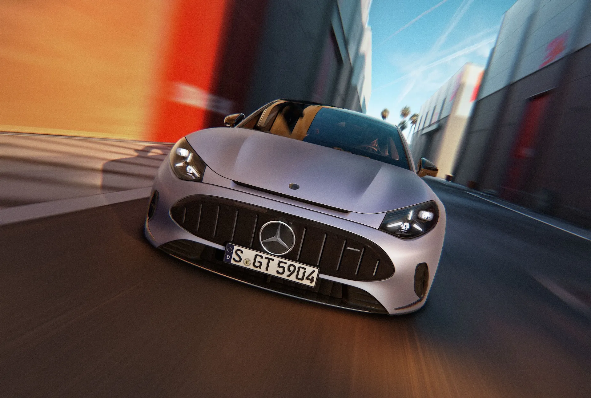 Mercedes-AMG GT 53 4-Door Coupé electric entry-level model in profile showing active rear spoiler and fastback silhouette