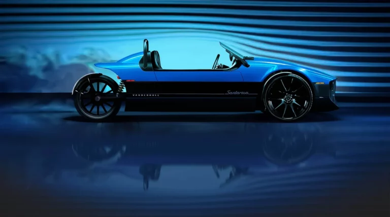 Vanderhall Santarosa Launch Edition electric autocycle displayed at Pebble Beach Automotive Week