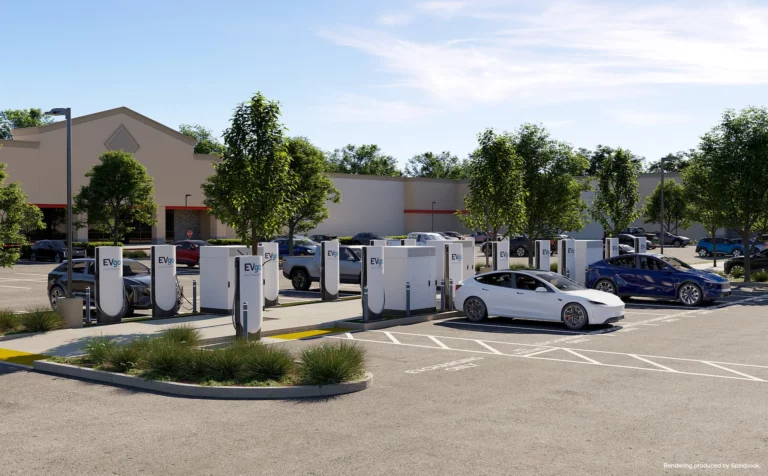 Rendering of an EVgo Supercharger fast charging station at a U.S. retail site