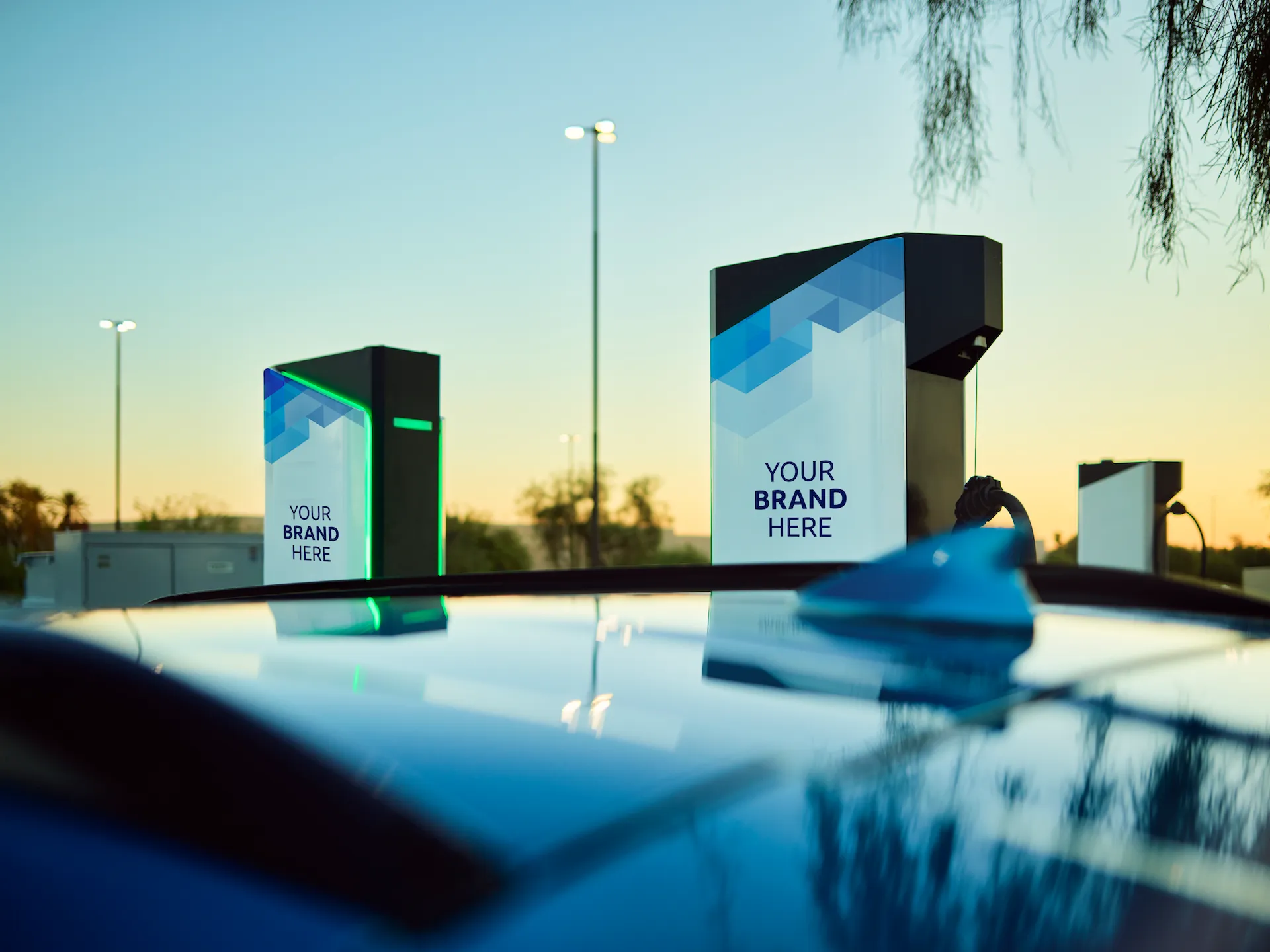 Powered by Electrify America white-label EV charging station at a retail location