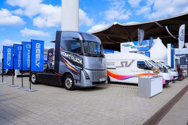 Geely Farizon booth at IAA Transportation 2026 in Hanover, Germany, showing its electric commercial vehicle lineup