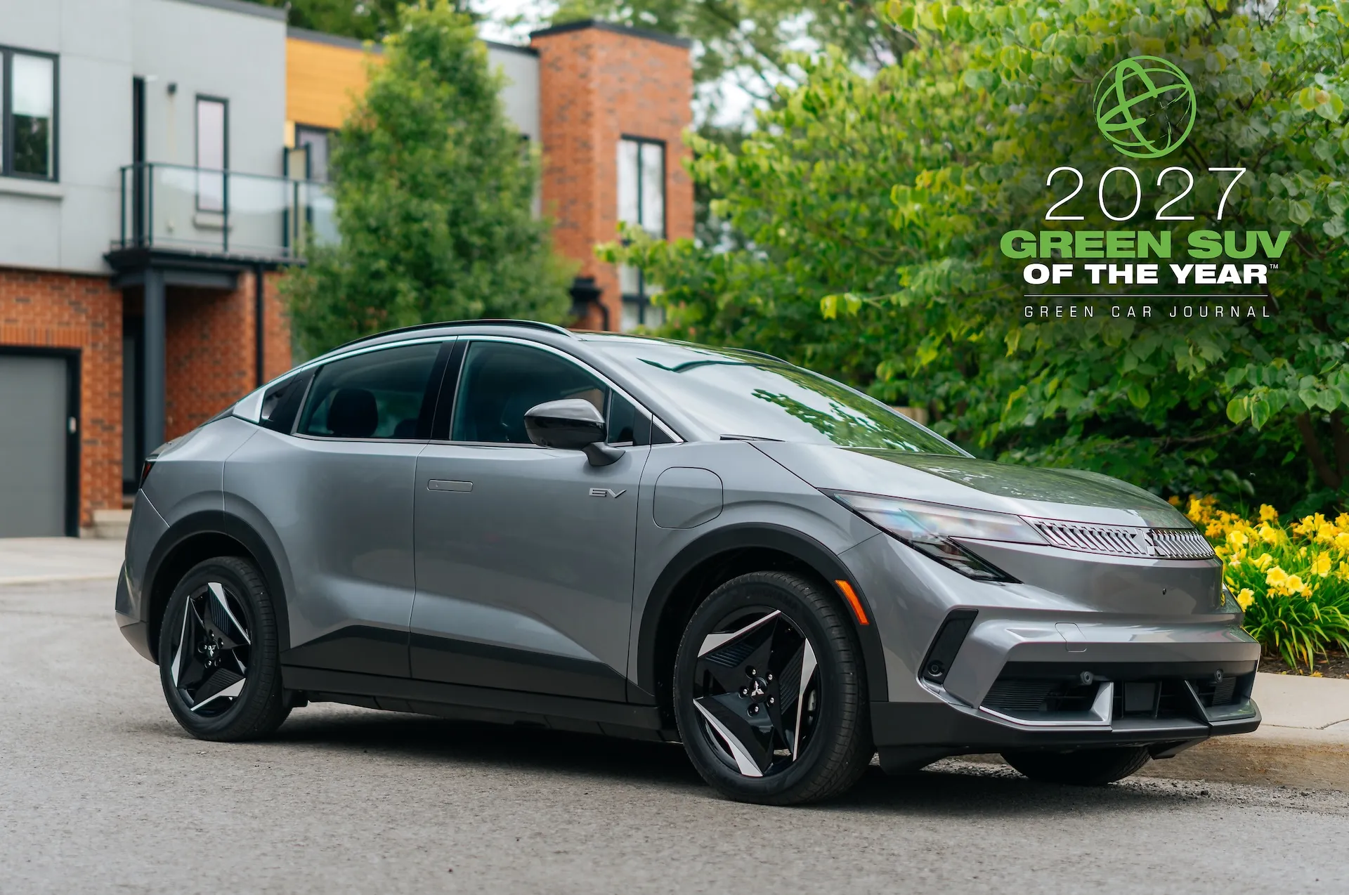 2027 Mitsubishi Eclipse Sportback EV, named Green Car Journal's 2027 Green SUV of the Year, shown in three-quarter front view