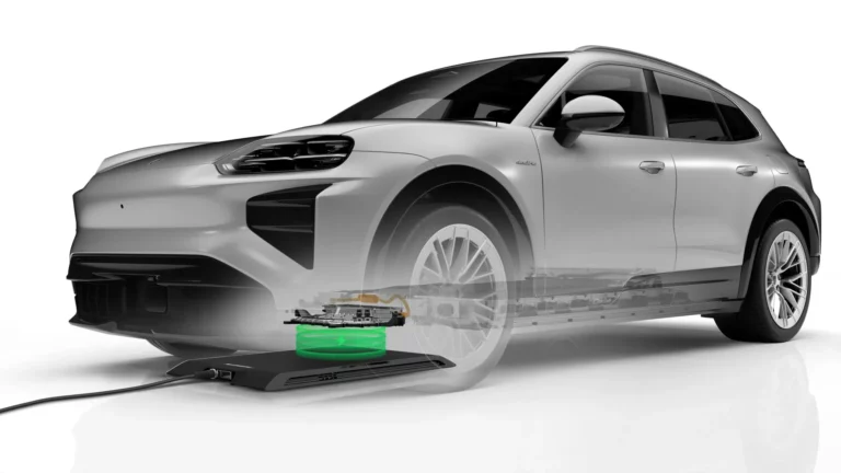 Porsche Cayenne Electric adds 11 kW wireless charging, electric doors, 4D-audio massage seats, and Paint to Sample for 105 colors.