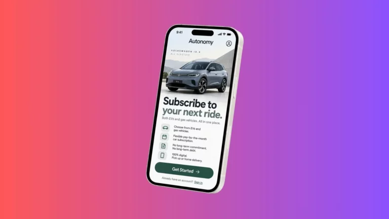 Autonomy app displaying Volkswagen ID.4 subscription availability