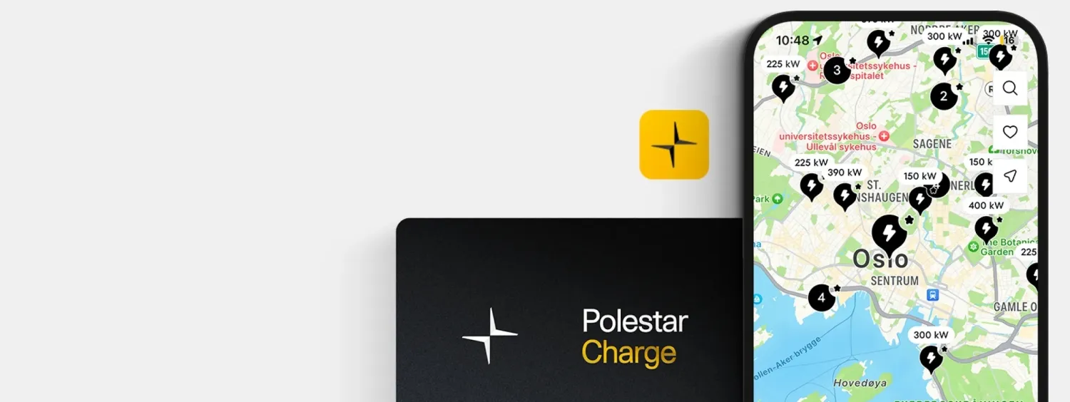 Polestar electric vehicle at a public fast-charging station, illustrating the expanded Polestar Charge subscription in Europe