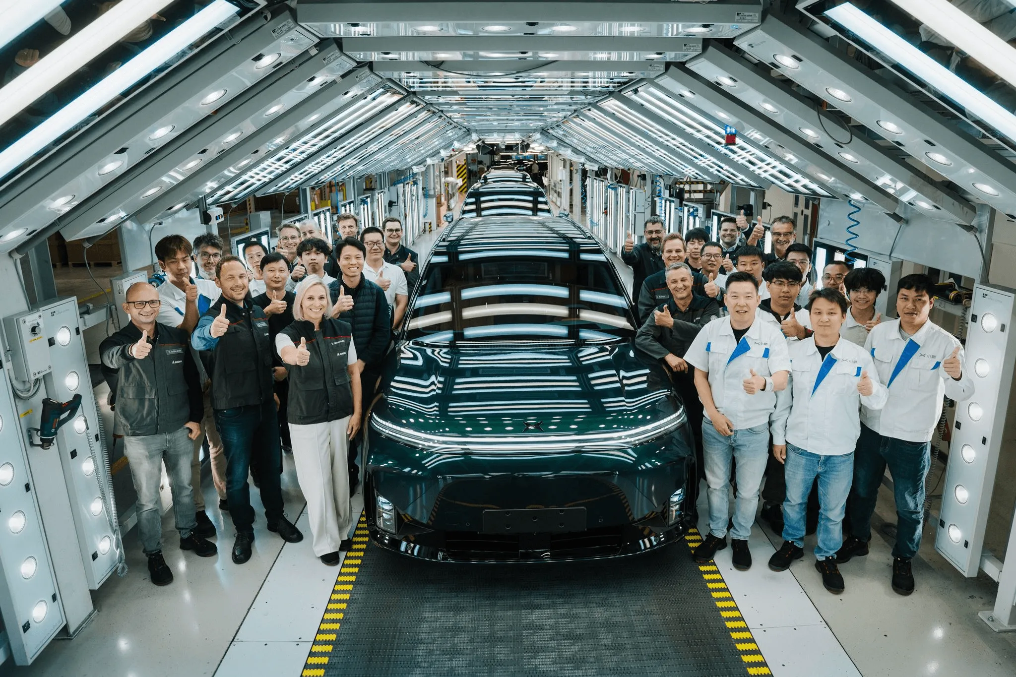 XPENG G9L flagship SUV at Magna's Graz, Austria, facility following its first European production trial