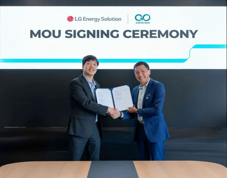 LG Energy Solution and indiGOtech representatives at the 46-series battery MoU signing