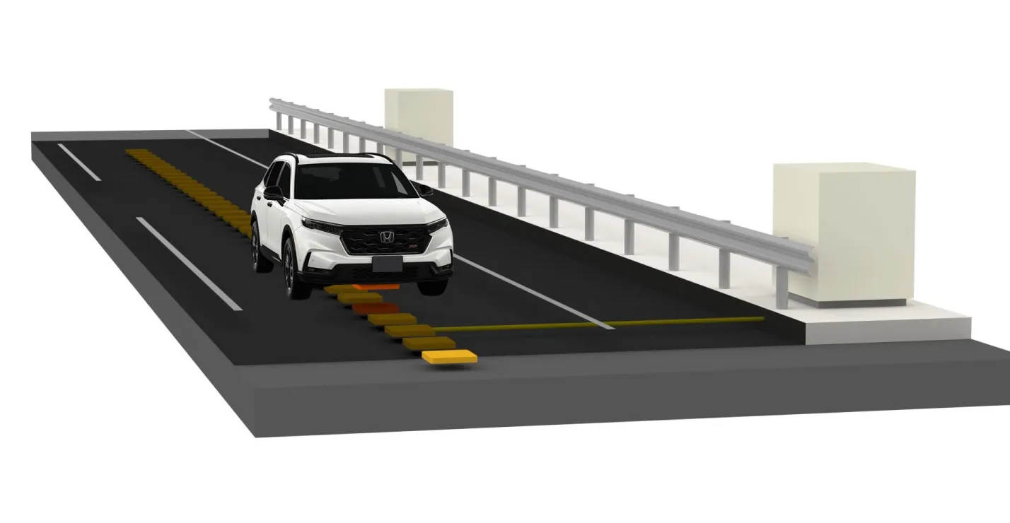 Diagram of Honda, Taisei, and Taisei Rotec roles in the in-motion wireless charging road system